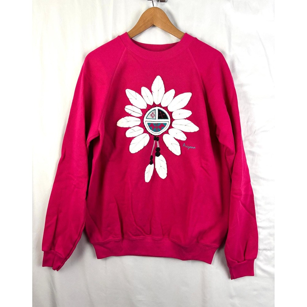 Vtg 80s Puff Paint Dreamcatcher Arizona Pink Sweatshirt Large Southwestern USA